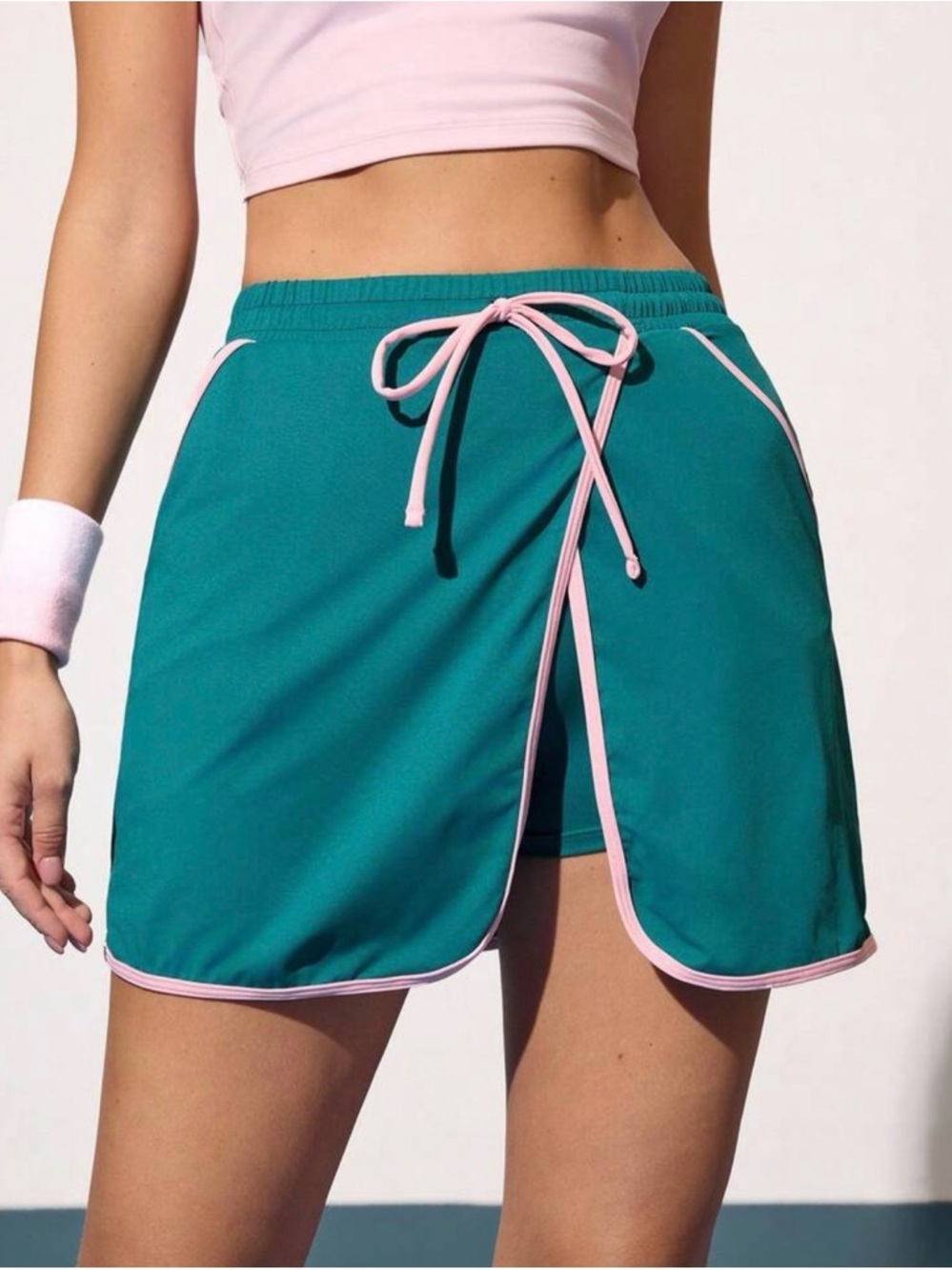 NEW Women’s Teal Drawstring Skirt Shorts with Pink Trim